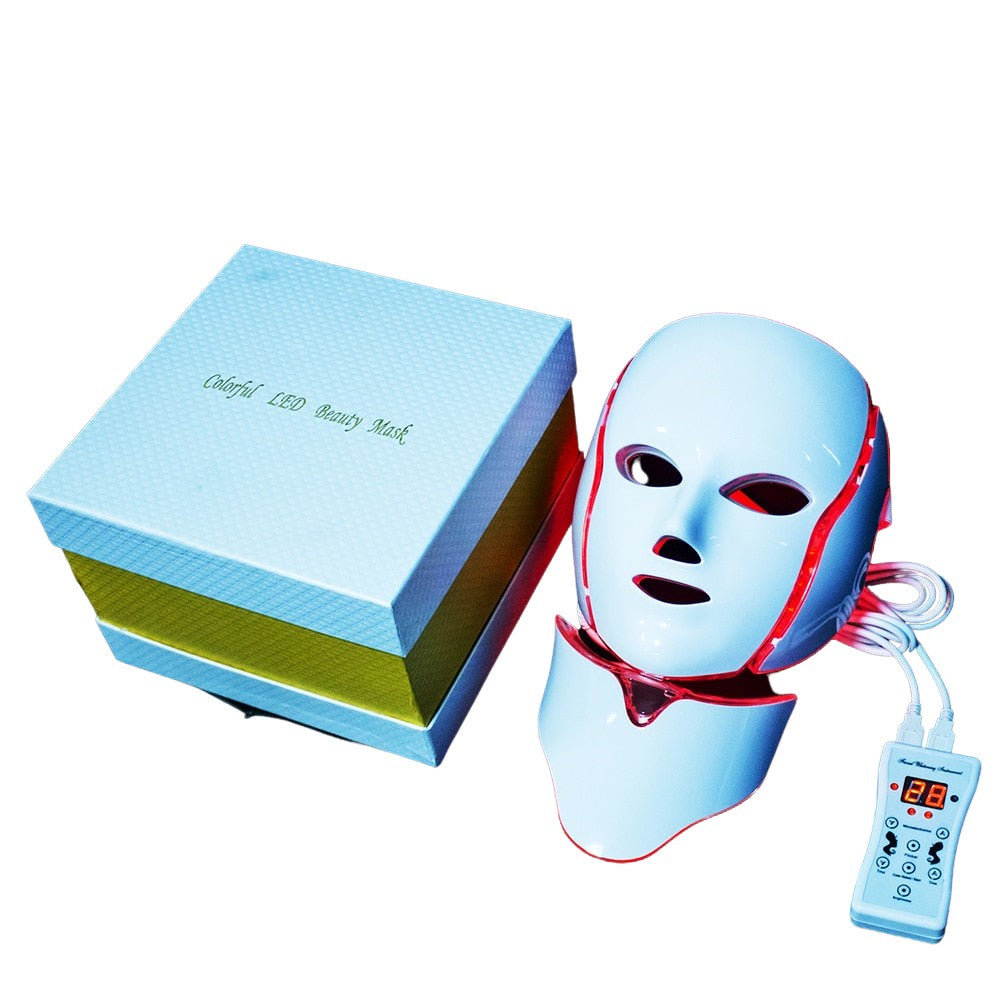 7 Colors LED Facial and Neck Mask, Anti Acne and Face Lifting